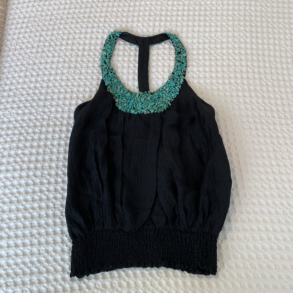 Bebe Blouse With Turquoise Stone Neckline